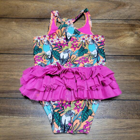 Cat & Jack Infant Orange & Pink Floral Parakeet Swimsuit w/ Tutu - Size 18m - Picture 4 of 6